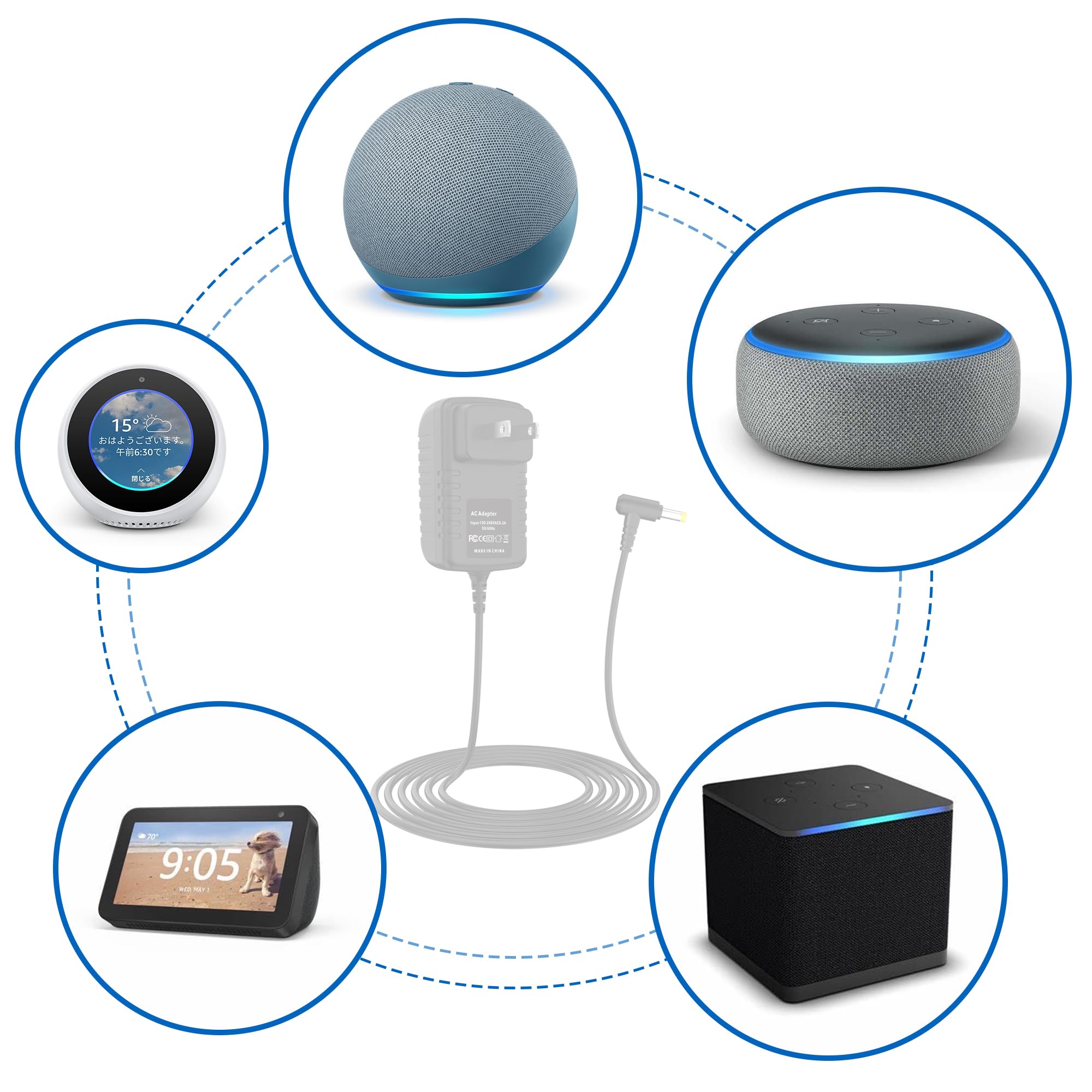 Amazon | XMHEIRD 15W 電源コード 交換用 Alexa Dot 第3世代/第4世代